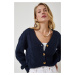 Happiness İstanbul Women's Navy Blue Motif Buttoned Crop Knitwear Cardigan