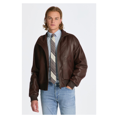 BUNDA GANT RELAXED LEATHER BOMBER JACKET DARK MAHOGANY