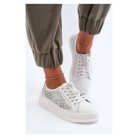 Women's leather platform sneakers, white S.Barski