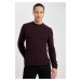 DEFACTO Claret Red Standard Fit Regular Cut Crew Neck Textured Knitwear Sweater