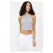 Trendyol Gray Melange Crop Fitted/Body-Fitted Barbell Collar Cotton Flexible Knitted Tank Top