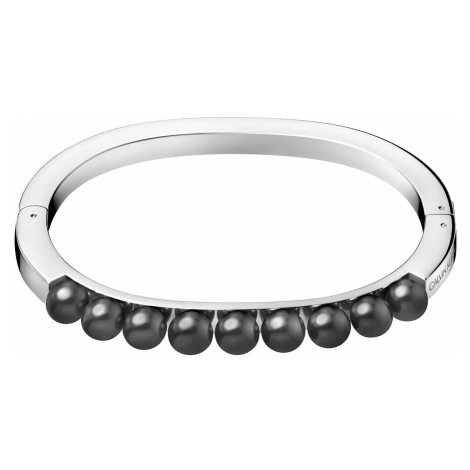 Calvin Klein Pevný oceľový náramok s čiernymi perličkami Circling KJAKMD04010 5,4 x 4,3 cm - XS