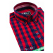 Červená pánska kockovaná košeľa s dlhými rukávmi BOLF 5816