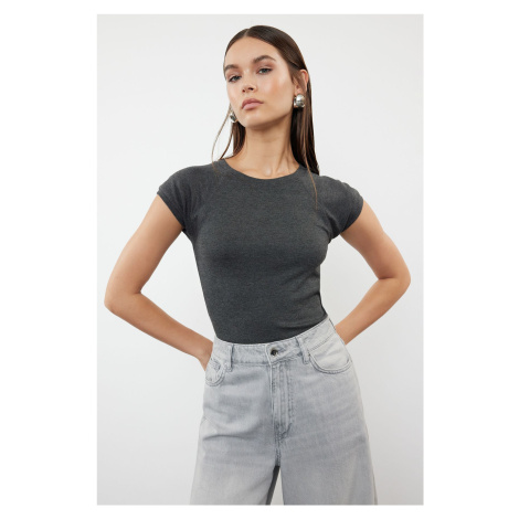 Trendyol Gray Moon Sleeve Fitted Stretchy Knitted Blouse