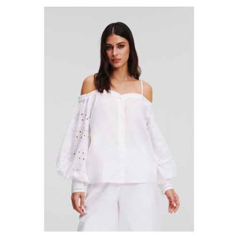 Blúzka Karl Lagerfeld Off Shoulder Embroidery Top White