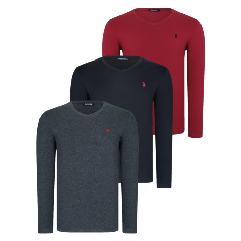 TRIPLE SET T8587 DEWBERRY V-NECK MEN'S SWEATSHIRT-BLACK-ANTHRACITE-BURGUNDY