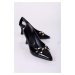 Shoeberry Women's Sadie Black Patent Leather Heeled Shoes Stiletto