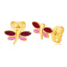 Náušnice z 9K zlata - silueta vážky, tmavohnedá a ružová glazúra