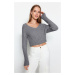 Trendyol Anthracite Crop Basic V-Neck Knitwear Sweater