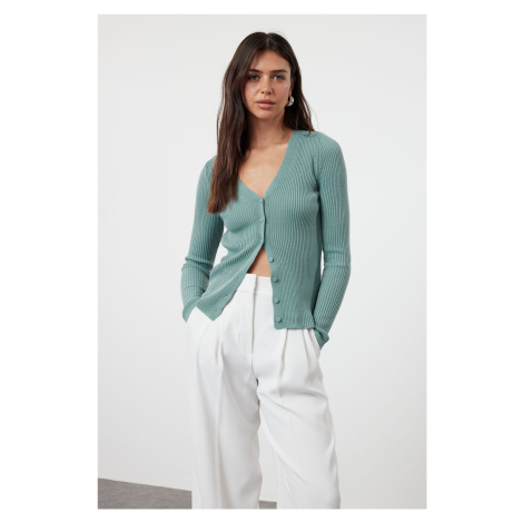 Trendyol Mint Basic V-Neck Knitwear Cardigan