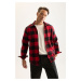 DEFACTO Men's Red Regular Fit Polo Collar Checked Lumberjack Flannel Long Sleeve Shirt