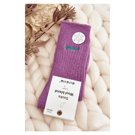 Women's warm socks with purple lettering