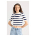 DEFACTO Fitted Crew Neck Striped Short Sleeve Knitted T-Shirt