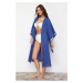 Trendyol Saxe Blue Belted Maxi Woven Ribbon Accessory Kimono & Kaftan