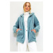 Trend Alaçatı Stili Women's Mint Hooded Zippered Front Double Pocket Oversized Plush Sweatshirt