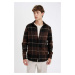 DEFACTO Men's Brown Regular Fit Regular Cut Polo Collar Plaid Lumberjack Flannel Long Sleeve Shi