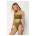 Trendyol Khaki Piping High Waist Hipster Bikini Bottom