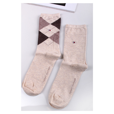 Dámske béžové ponožky Check Sock - dvojbalenie Tommy Hilfiger