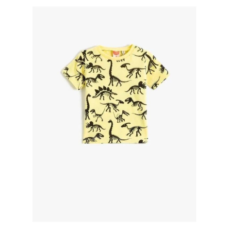 Koton Baby Boy Short Sleeve Crew Neck T-Shirt with Dinosaur Print