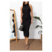armonika Women's Black Halter Neck Pencil Dress with a Slit in the Back