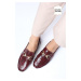 Mio Gusto Jordane Genuine Leather Claret Red Color Animal Patterned Flat Toe Women's Loafer Shoe