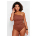 Trendyol Curve Brown One Shoulder Swimsuit