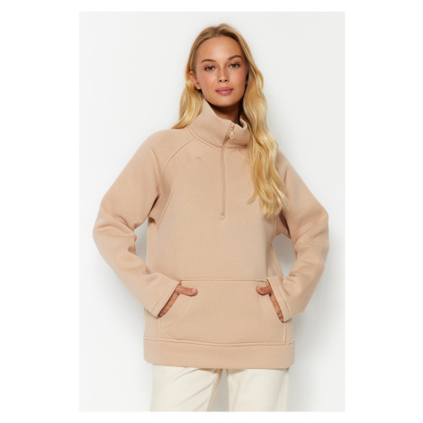 Trendyol Stone Thick Fleece/Charm Knitted Sweatshirt