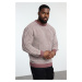 Trendyol Dusty Rose FL Men's Regular Crew Neck Ethnic Knitwear Plus Size Sweater