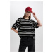 DEFACTO Oversize Fit Crew Neck Striped Combed Cotton Short Sleeve T-Shirt