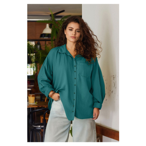 Trendyol Curve Dark Green Boyfriend Woven Shirt