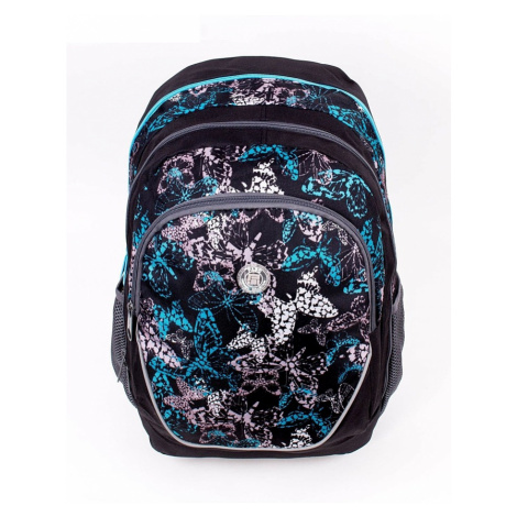 čierny školský batoh s motýĺom vzorom
