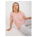 Powder pink cotton t-shirt plus size with print