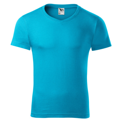 Malfini Slim fit V-NECK Pánske tričko 146 tyrkysová