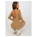 Camel knitted dress with a neckline on the back