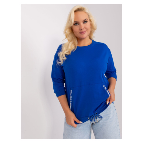 Plus size cobalt blue blouse with drawstrings