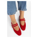 Shoeberry Women's Fiesty Red Suede Double Strap Ballerinas