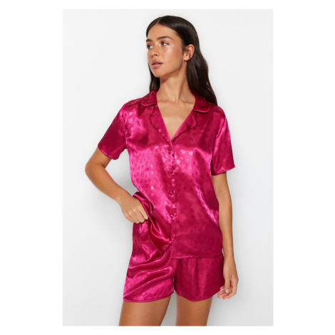 Trendyol Pink Satin Woven Heart Pajamas Set