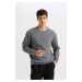 DEFACTO Grey Regular Fit Crew Neck Jacquard Sweatshirt