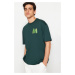 Trendyol Emerald Green Relaxed/Comfortable Fit Short Sleeve Text Printed 100% Cotton T-Shirt