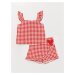 LC Waikiki Square Neck Strap Patterned Baby Girl Blouse and Short Skirt 2-Piece Set