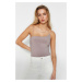 Trendyol Mink Asymmetrical Collar Detailed Straps Fitted/Sticky Bodysuit With Snap Buttons Knitt