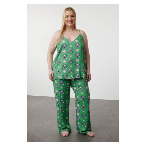 Trendyol Curve Mint Koala Patterned Woven Pajama Set