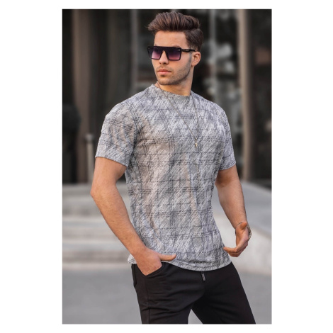 Madmext Gray Patterned Crew Neck Men's T-Shirt 6070