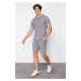 Trendyol Gray Regular Fit Waffle Knitted Pajama Set with Shorts