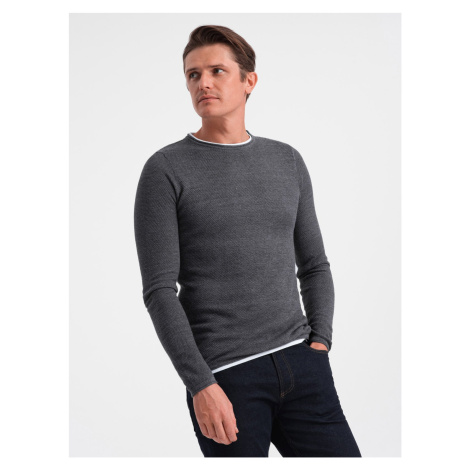 Ombre Men's cotton sweater with round neckline - graphite melange