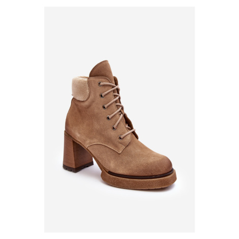 Beige Suede Lace-up High Heel Lemar Flomes Ankle Boots