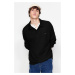 Trendyol Black Men's Oversize/Wide Cut Labeled Textured Cotton Polo Neck Sweatshirt