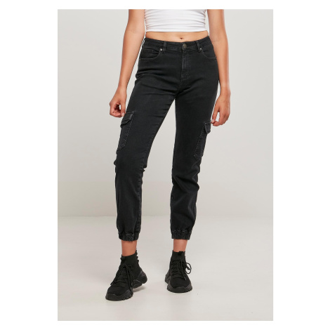 Women's Organic Stretch Denim Cargo Pants Black Washed Urban Classics