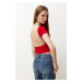 Trendyol Red Decollete Crop Cotton Stretch Knitted Blouse