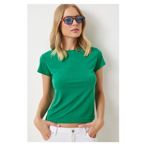 Happiness İstanbul Women's Dark Green Crew Neck Basic Sandy T-Shirt